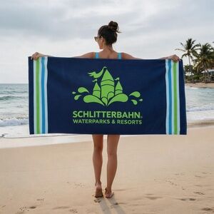 Schlitterbahn Waterparks and Resorts beach towel Velour blue green white striped